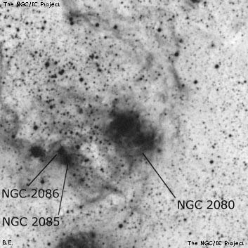 Negativní snímek oblohy NGC 2080